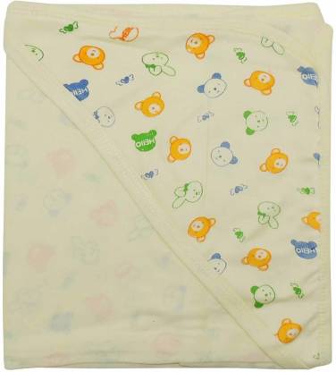 LIFE BEGIN ; A UNIT OF SATYAMANI Baby Hood Towel Blanket Soothing Small Printed Colours Size Small (0 to 3 Months, Yellow, Pack of 1)