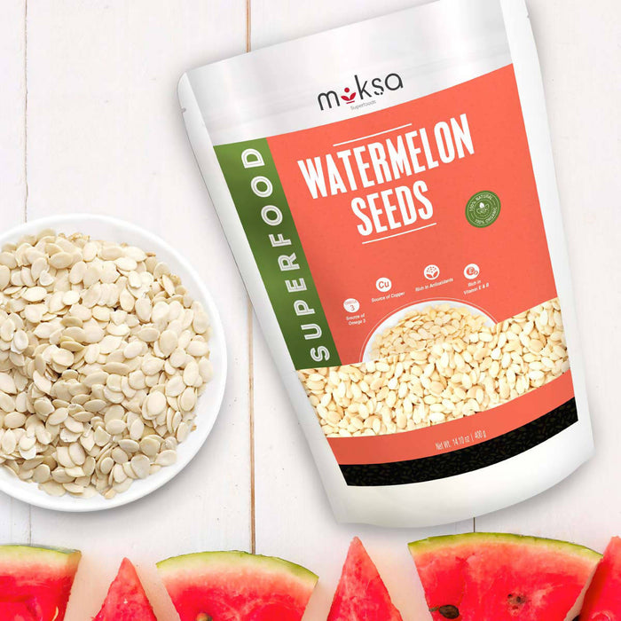 Moksa Watermelon Seeds for Eating 400GM Raw USDA Certified and FSSAI Approved 100% Organic & High in Protein