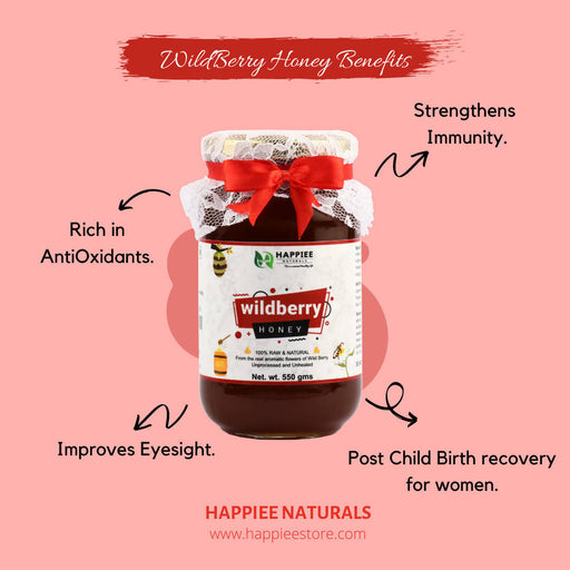 Happiee Naturals - 100% Raw Pure Natural Un-Processed Wild Berry honey 550GM - Local Option