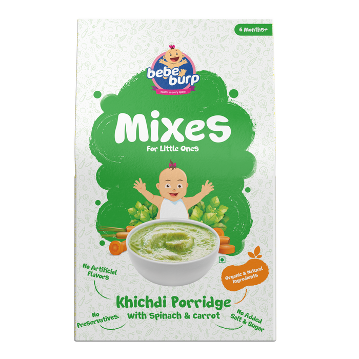 Bebe Burp Organic Baby Food Instant Khichdi Mix Porridge with Spinach & Carrot - 200 Gms