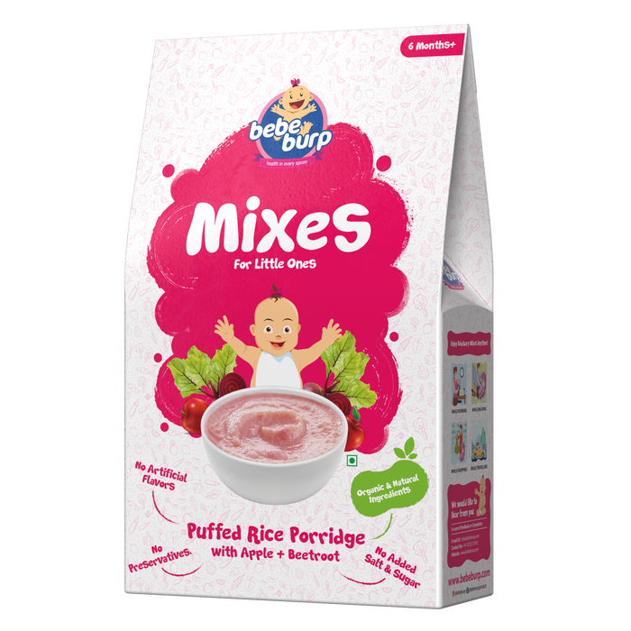 Bebe Burp Organic Baby Food Instant Mix Puffed Rice Porridge with Apple & Beetroot - 200 gm