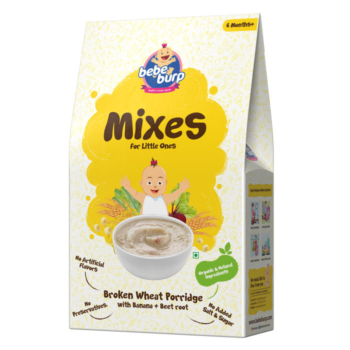 Bebe Burp Organic Baby Food Instant Mix Broken Wheat Porridge with Banana & Beetroot - 200 gm