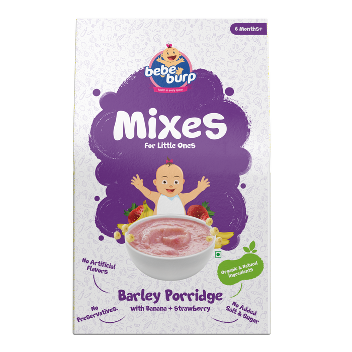 Bebe Burp Organic Baby Food Instant Mix Barley Porridge with Banana & Strawberry - 200 gm