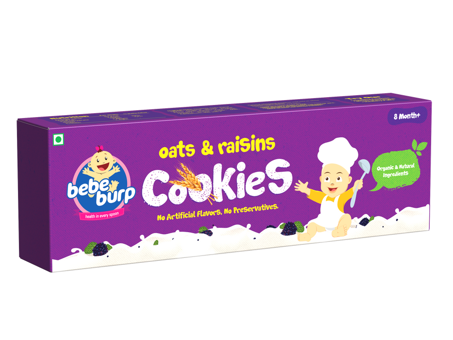 Bebe Burp Organic Baby Food Oats & Raisins Cookies (Pack of-2)- 150 gm