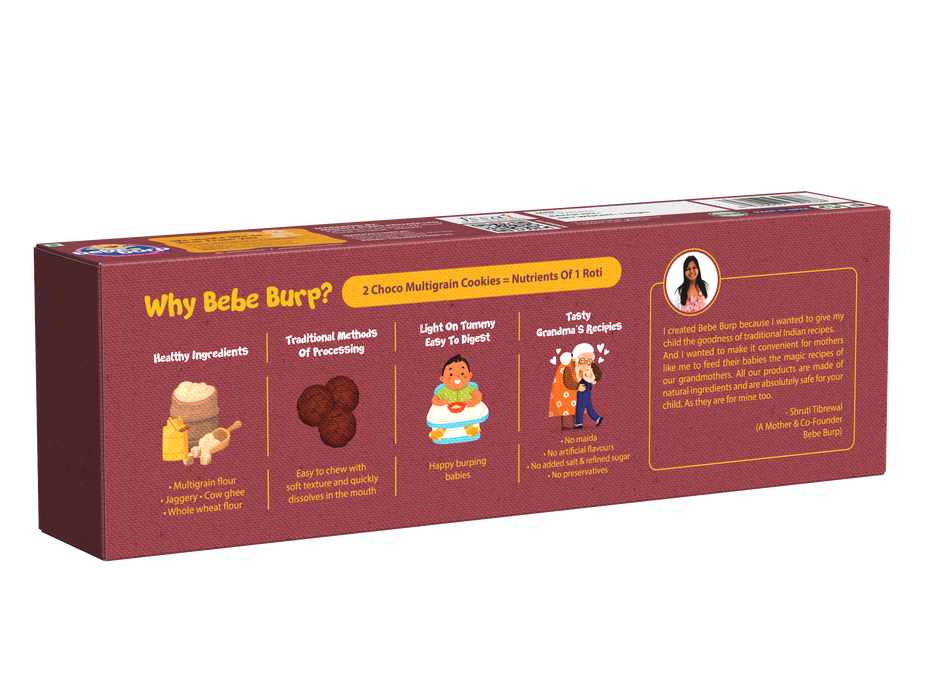 Bebe Burp Organic Baby Food Choco Multigrain Cookies(Pack of-2) - 150 gm