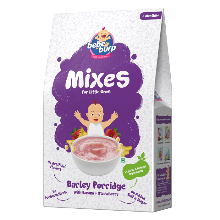 Bebe Burp Organic Baby Food Instant Mix Porridge Combo  Pack Of 2 - 200 Gm Each (Barley and Puffed Rice With Real Fruits & Veggies)