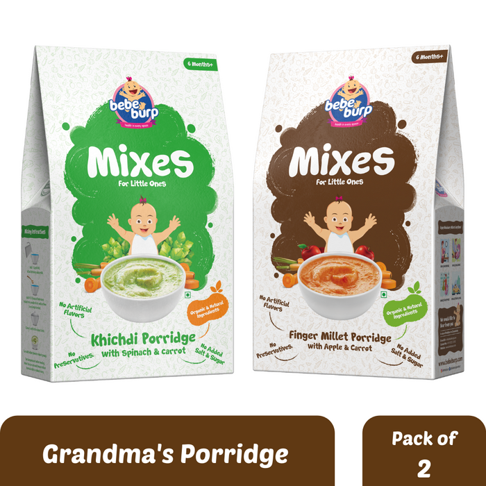 Bebe Burp Organic Baby Food Instant Mix Porridge Combo  Pack Of 2 - 200 Gm Each (Khichdi and Finger Millet With Real Fruits & Veggies)