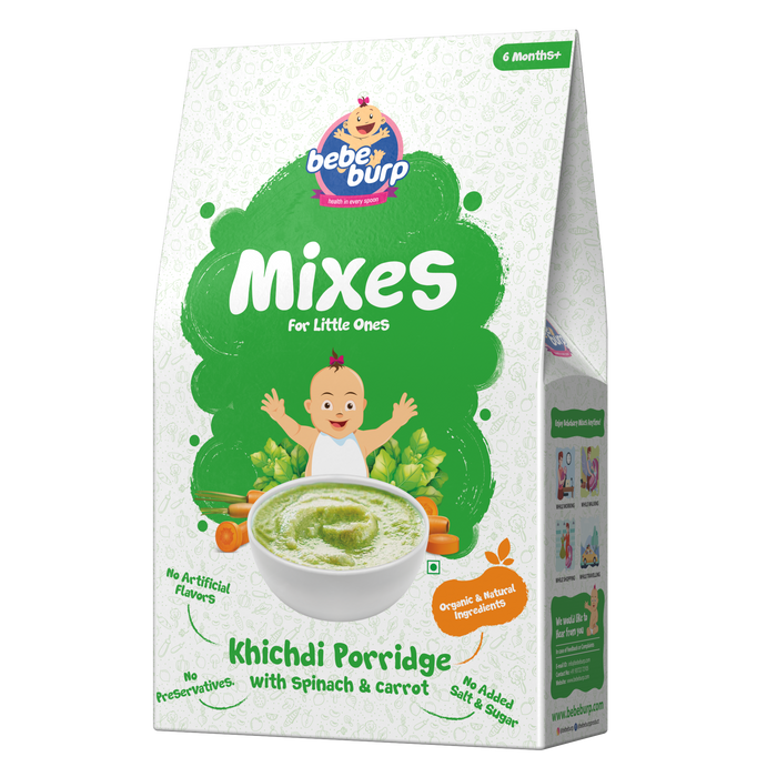 Bebe Burp Organic Baby Food Instant Mix Porridge Combo  Pack Of 2 - 200 Gm Each (Khichdi and Finger Millet With Real Fruits & Veggies)