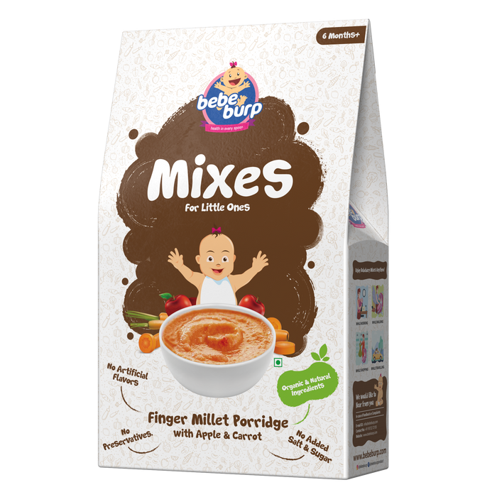 Bebe Burp Organic Baby Food Instant Mix Porridge, Cookies Combo Pack Of 2 - 200 Gm and 150 Gm Each (FINGER MILLET MIX AND RAGI COOKIES WITH REAL FRUITS & VEGGIES)