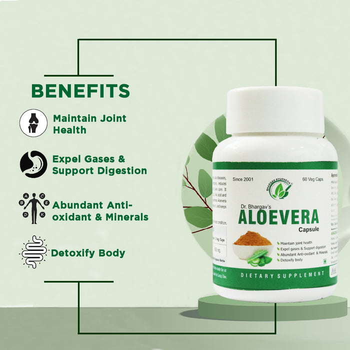 Dr.Bhargav’s Aloe Vera (Aloe barbidensis) Supplement for Supports Digestive Health & Maintain Joint Health (60 Veg.Capsule)