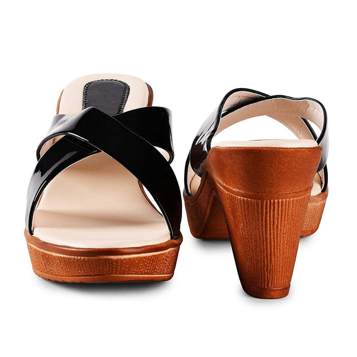 Black Cross Cone Heel Women Stylish Fancy and Comfort Trending Fashion Sandal