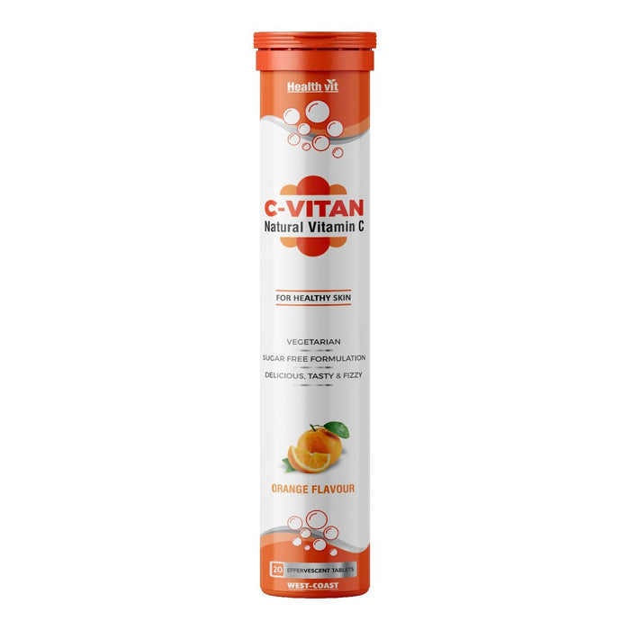 Healthvit C-Vitan Natural Vitamin C 1000mg For Healthy Skin 20 Effervescent Tablets (Orange Flavour) - Local Option