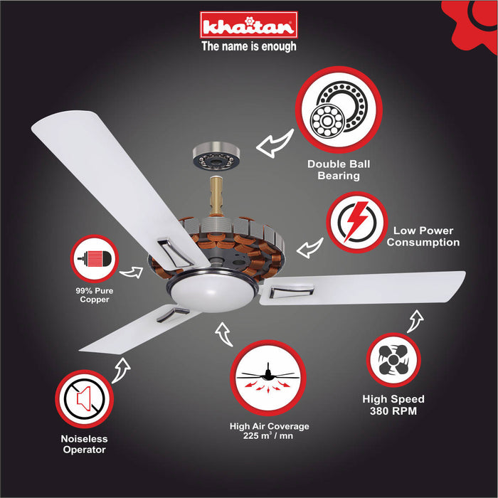 Khaitan GEM PREMIER 1200 mm, 3 Blades Ceiling Fan, 390 RPM (White)