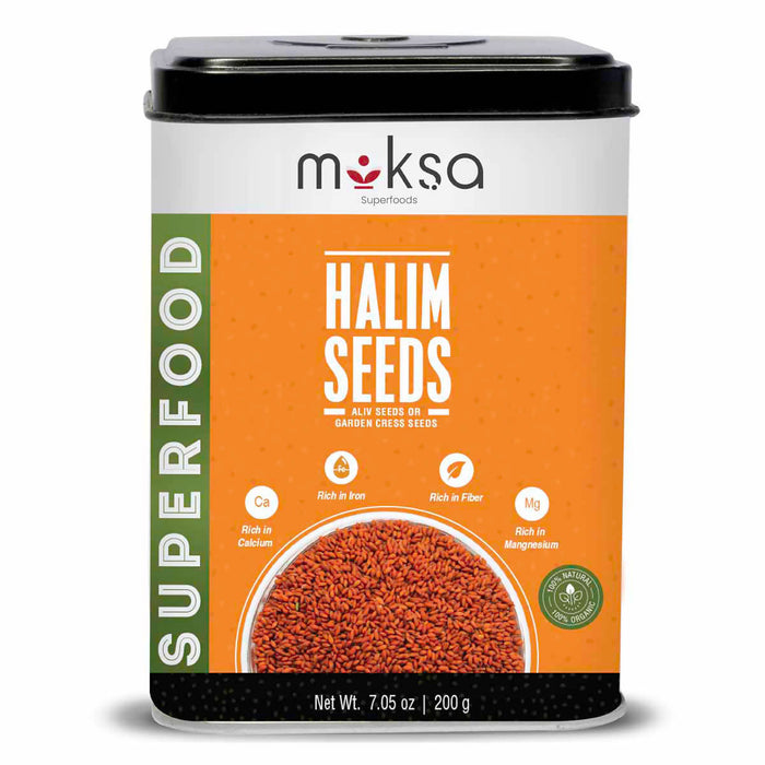 Moksa Organic Halim Seeds Garden Cress Seeds Aliv Seeds 200 gm in Tin Container USDA Certified and FSSAI Approved100% Organic and Natural