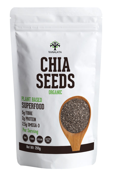 Vanalaya Raw Unroasted Chia Seeds for Eating with Omega 3 Protein and Fiber for Weight Loss Management -250g