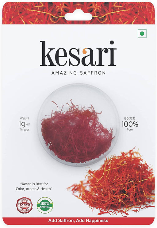Kesari Saffron Pure & Natural, Finest A++ Grade Kesar Original Kashmiri for Health, Beauty & Cooking, All Red, 1 Gram - Local Option
