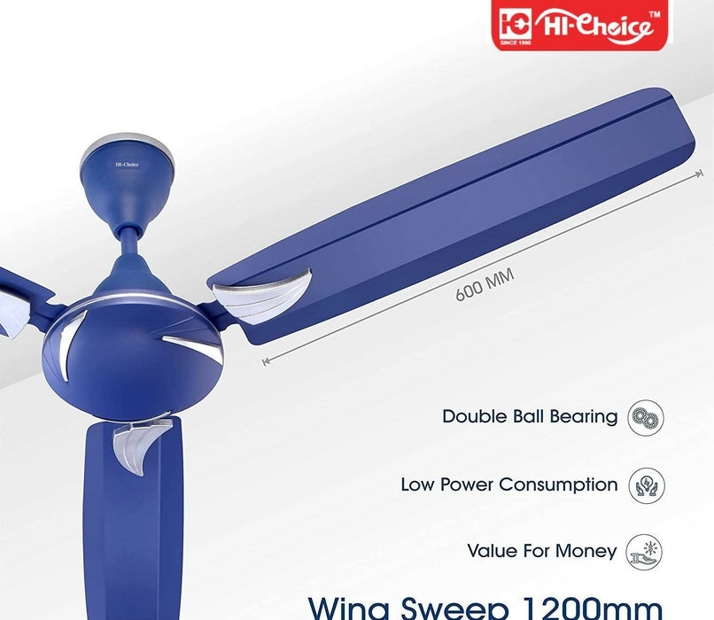 HI-Choice ceiling fans for home 48 inch /1200 MM High Speed Anti Dust Ceiling Fan, 400 RPM with 2 Years Warranty (4803 DX BLUE)