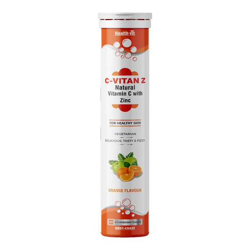 Healthvit C-Vitan-Z Natural Vitamin C 500mg and Zinc - 20 Effervescent Tablets (Orange Flavour) - Local Option