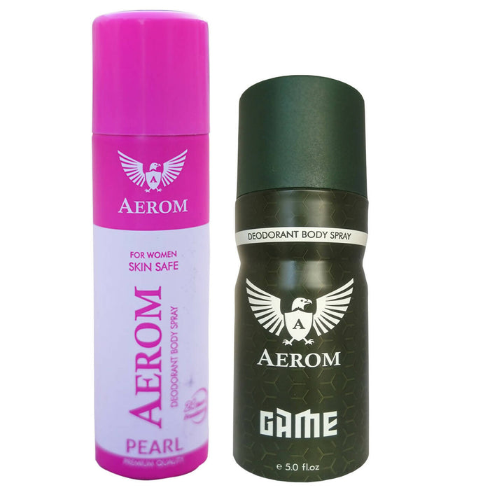 Aerom Pearl and Game Deodorant Body Spray For Men and Women, 300 ml (Pack of 2)