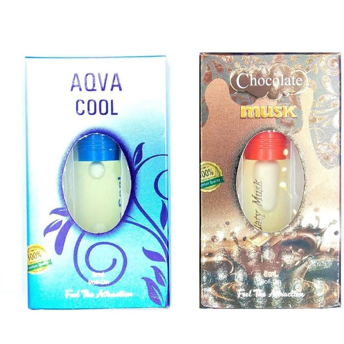 Raviour Lifestyle Chocolate Musk Attar and Aqua Cool Floral Roll on Attar Each 8ml Combo Pack Floral Attar (Floral)