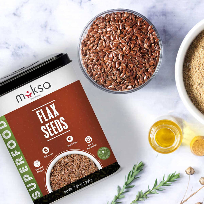 Moksa Flax Seeds | Alsi Seeds For Eating | Flax Seeds For Weight Management | Rich in Fibre and Omega-3 | Flax Seeds For Hair Growth | USDA Certified | Diet Food | Raw Flax Seeds (200gm)
