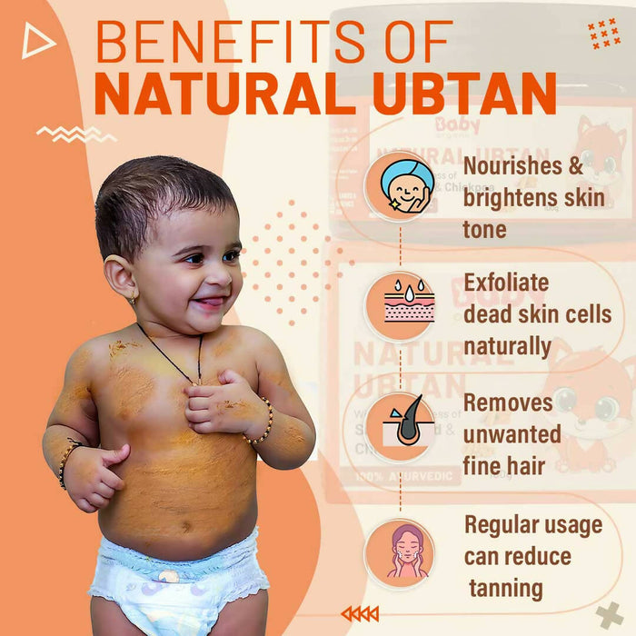 Babyorgano Natural Ubtan Face & Body Bath Powder for Kids Exfoliate Dead Cell Skin Removes Tan with Goodness of Chickpea, Sandalwood 100 gm