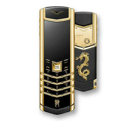VERTU Signature Dragon Pure Gold Black Leather Luxury Keypad Phone