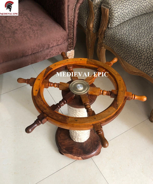Wooden Ship Wheel Table - Nautical Décor- Ship Wheel- Decorative Coffee Table 24"