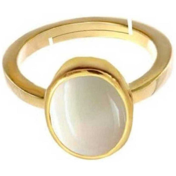 Raviour Lifestyle Pearl (Moti) 6.00 Ratti White Pearl 100% Original Gemstone Ashtadhatu Rashi Ratna Ring Brass Pearl Brass Plated Ring