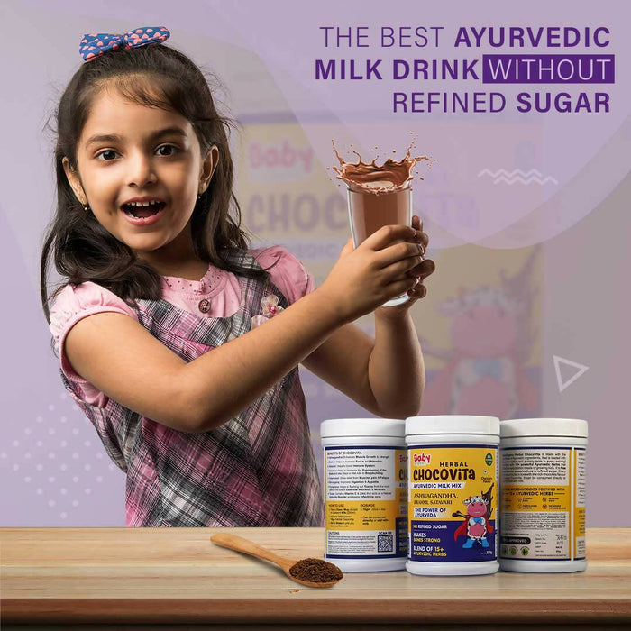 Babyorgano Herbal Chocovita Kids Instant Health & Nutritional Milk Drink Mix Powder Goodness of 100% Ayurvedic 15 Herbs Helps Brain Development, Supports Height, Weight Gain No Refined Sugar FDCA Approved 300gm