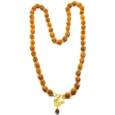 Raviour Lifestyle Lord Shiv Mahakal Mahadev Bholenath Trishul Pendant With Rudraksha Wired Mala For Blessing Of Lord Shiv And Prosperity Brass Chain