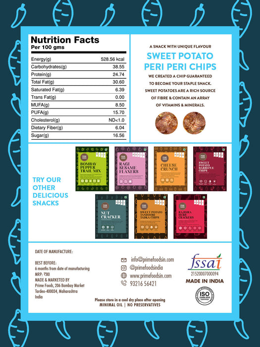 Prime Foods Sweet Potato Peri Peri Chips | Crispy Vacuum Fried Chips | Vegan | Gluten Free | Rich in fiber | Healthy Snack | 70 grams Each