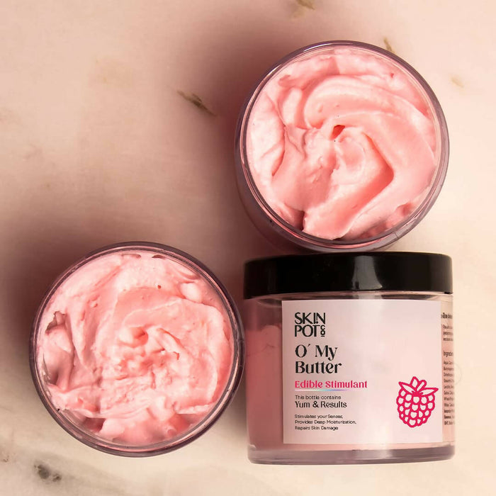 SKIN POT CO O'My Butter Lickable/Edible Body Butter for Fun Loving Couple, Sensual Body Massage, Foreplaying Gel, Raspberry Extract, Sweet Almond Oil, Sweet Hazel Nut Oil, Avocado Oil, Vitamin E- 100g