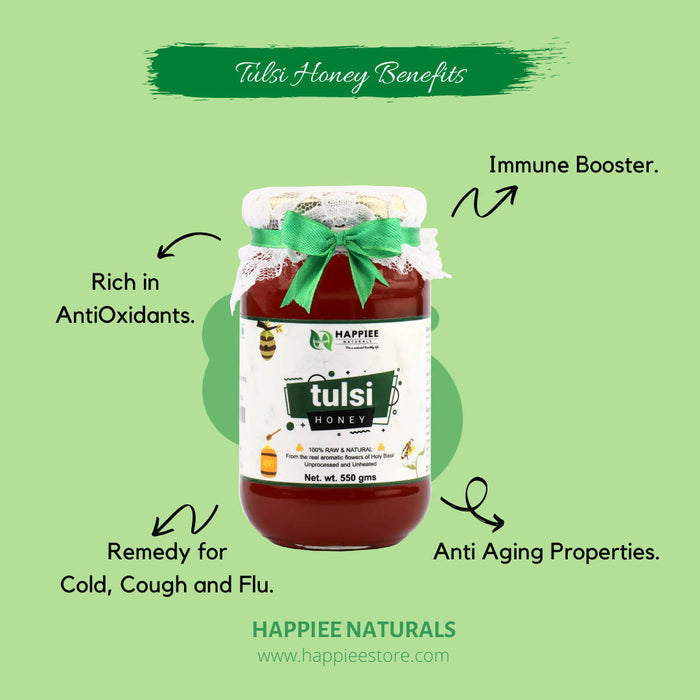 Happiee Naturals - 100% Raw Pure Natural Un-Processed Tulsi honey 550GM - Local Option