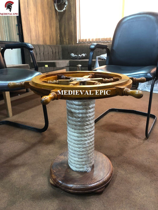 Wooden Ship Wheel Table - Nautical Décor- Ship Wheel- Decorative Coffee Table 24"