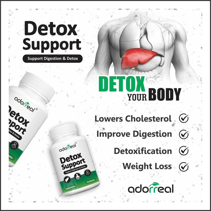 Adorreal Herbal Body Detox Supplement promote full Body Detox Supports Weight loss & Immunity Support | 60 Capsules |