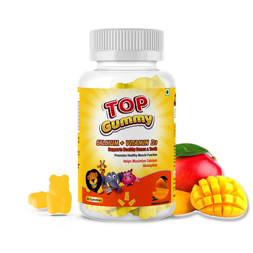 Top Gummy Calcium Vitamin D3 Gummies For Healthy Bones, Teeth & Boost Immunity | Gluten, Soy & Dairy Free - 30 Gummies (Mango Flavor) - Local Option