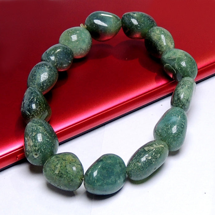 SATYAMANI Natural Energized Original Gemstone Handcrafted Bracelet for Meditation|Chakra Healing|Reiki|Numerology & Astrology| Man|Woman|Boys & Girls (Moss Agate)
