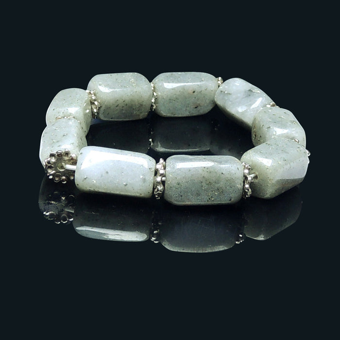 Satyamani Natural Energized Grey Crystal Aventurine Cuboid Tumble Metallic Unisex Ring Bracelet