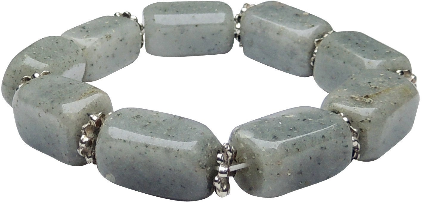 Satyamani Natural Energized Grey Crystal Aventurine Cuboid Tumble Metallic Unisex Ring Bracelet