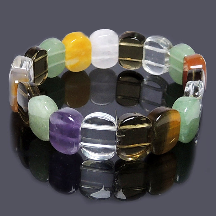 SATYAMANI Natural Energized Seven Chakra Thin Cabochon Bead Bracelet Bracelet for Healing and Meditation For Unisex - Multi-Colour (Pack of 1 Pc.)
