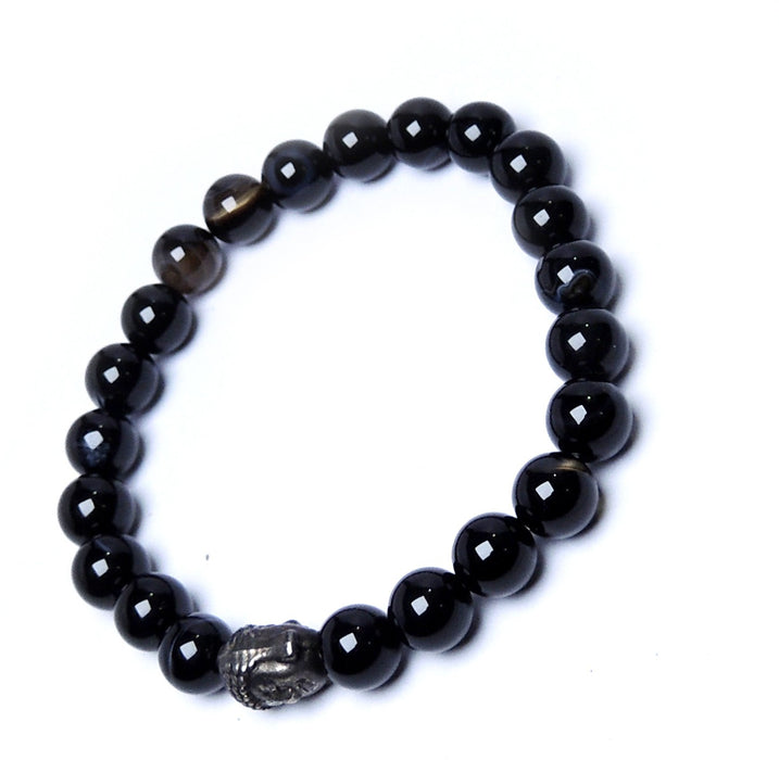 SATYAMANI Natural Stone Bead With Buddha Bracelet For Boys & Girls (Black Sulemani)