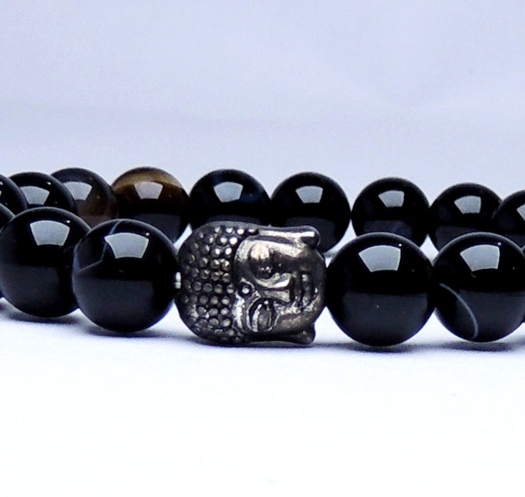 SATYAMANI Natural Stone Bead With Buddha Bracelet For Boys & Girls (Black Sulemani)