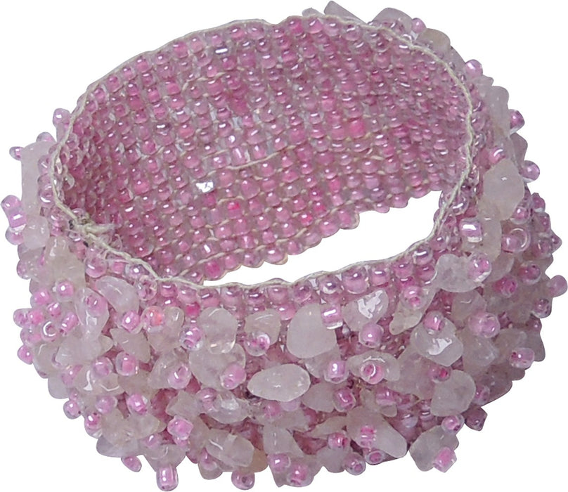 SATYAMANI Natural Energized Original Rose quartz Chip Band Bracelet (Pack of 1 Pc.)