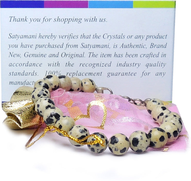 SATYAMANI Natural Energized Original Dalmatian Jasper Beads Bracelet with Hook (Pack of 1 Pc.)