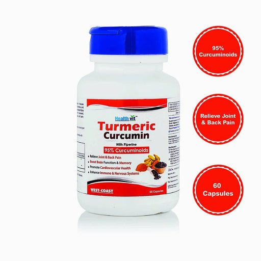 Healthvit Turmeric Curcumin Extract With Piperine Extract 60 Capsules (95% Curcuminoids) For Immune & Nervous System - Local Option