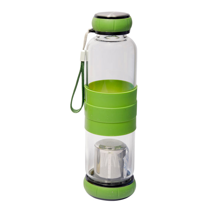 Moksa Glass Tea Infuser Bottle 420 ML Green with Free Samplers