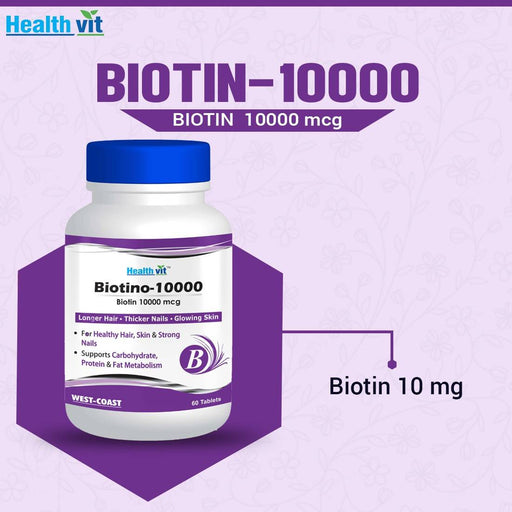 Healthvit Biotino-10000 Biotin 10000 mcg for Longer Hair, Glowing Skin and Thicker Nails - 60 Tablets - Local Option