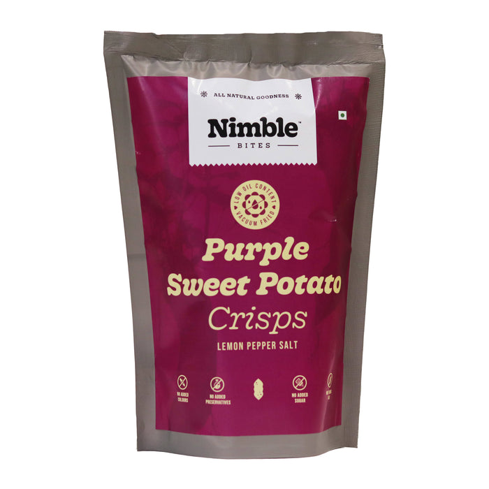 Nimble Foods Purple Sweet Potato Crisps In Lemon Pepper Salt Flavour | Vacuum Fried Healthy, Tasty And Natural Vegetable Crisps, 50 gm each - pack of 4