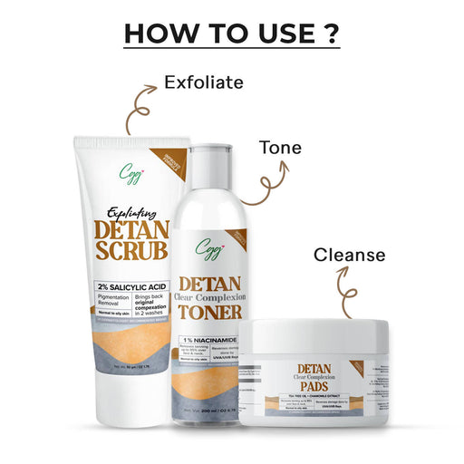CGG Cosmetics De-Tanning Facial Kit | De-Tan Scrub | De-Tan Toner | De-Tan Cleansing Cotton Pads | For Pigmentation Removal & Lighten Dark Stops for All Skin Types. - Local Option